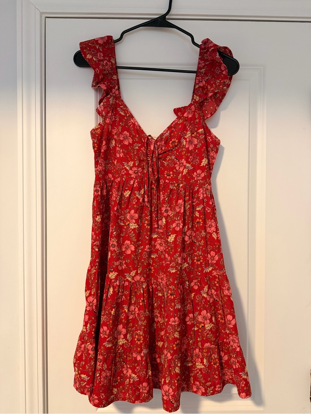 Band of the Free Red Floral Ruffle Tiered Mini Dress S
